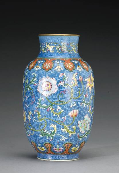 Appraisal: A famille rose and blue enameled porcelain vase Qianlong Mark