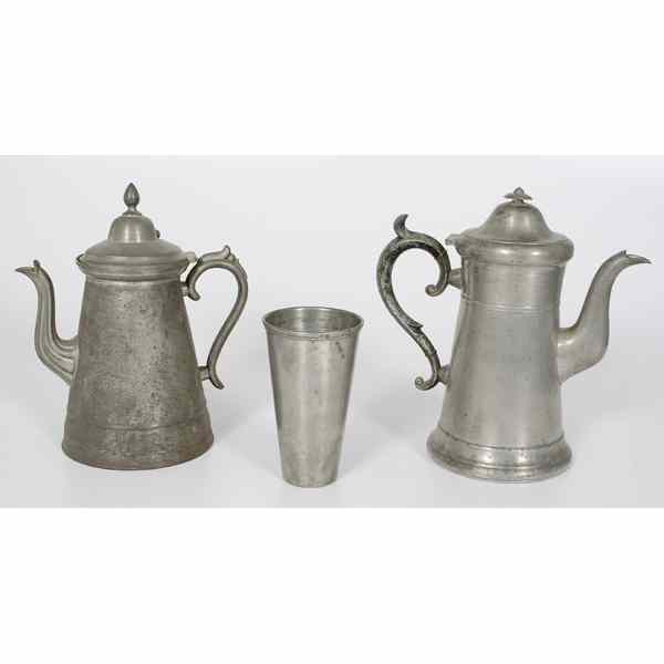 Appraisal: American Pewter Coffee Pots Plus American Two pewter coffee pots