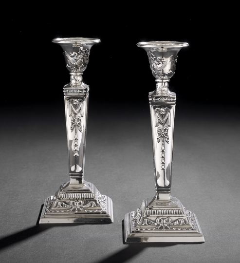 Appraisal: Pair of Edwardian Silverplate Candlesticks first quarter th century in