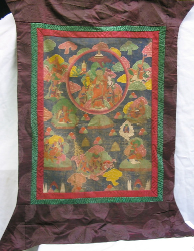 Appraisal: THREE TIBETAN THANKAS TANKAS hand painted on silk deities stylized