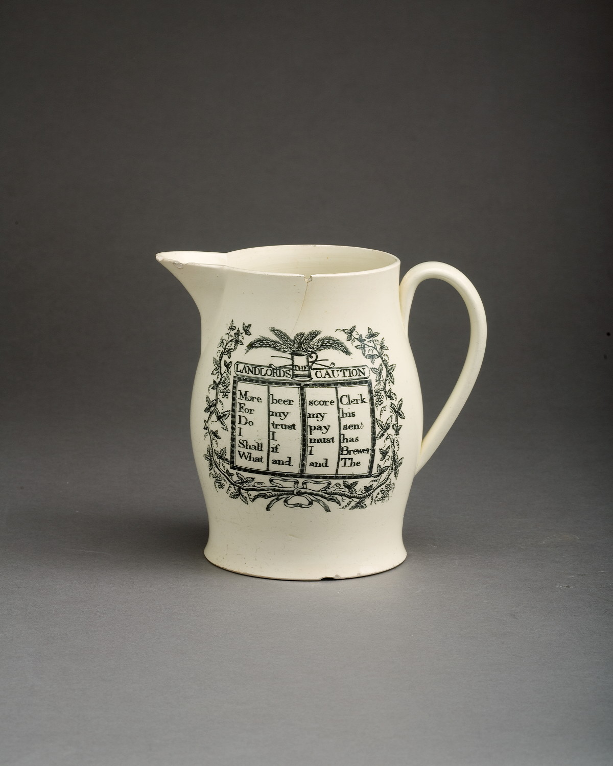 Appraisal: ENGLISH CREAMWARE BLACK TRANSFER-PRINTED JUG PROBABLY LIVERPOOL CIRCA - Printed