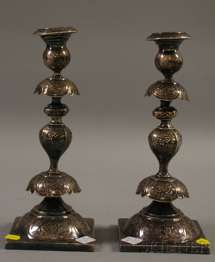 Appraisal: Pair of Polish Silver Plated Candlesticks B Henneberg of Warsaw