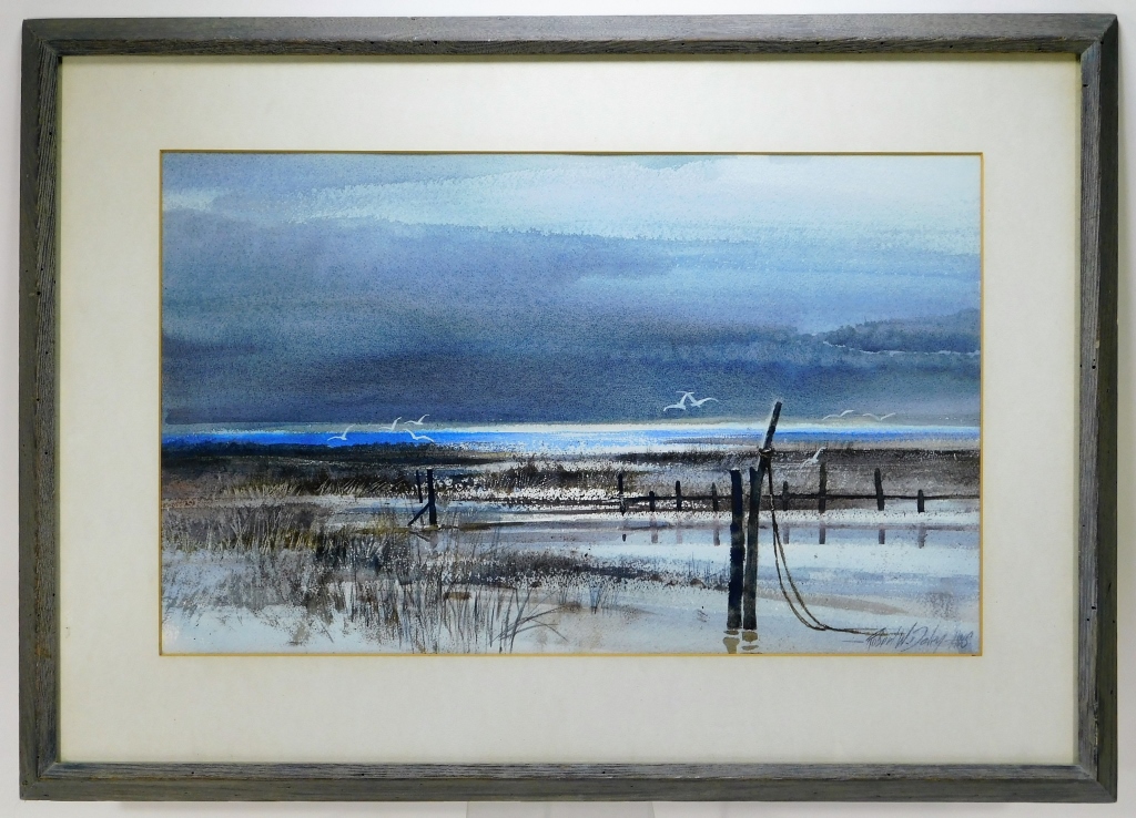 Appraisal: ROBERT DALEY WINTER OCEAN FROZEN MARSH WC PAINTING United States