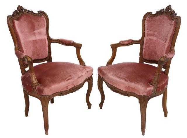 Appraisal: pair French Louis XV style walnut armchairs late th c