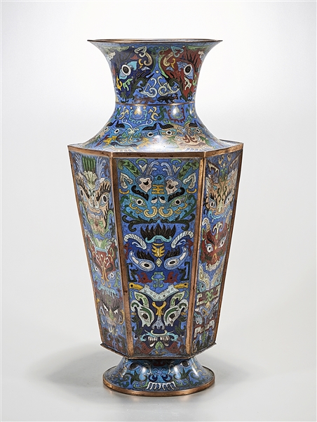 Appraisal: Chinese cloisonne hexagonal vase with beast face pattern design x