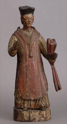 Appraisal: CONTINENTAL BAROQUE CARVED PAINTED AND PARCEL-GILT FIGURE OF ST VINCENT