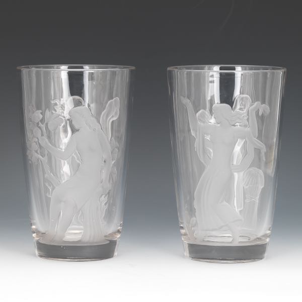 Appraisal: PAIR OF VERLYS CRYSTAL SEASONS VASES x By artist Carl