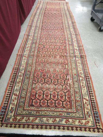 Appraisal: Hamadan Persian Handmade Runner semi-antique overall designs geometric borders worn