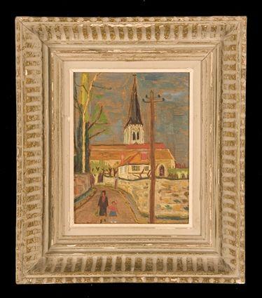 Appraisal: MAURICE BOITEL b CHURCH SCENE Oil on masonite x in