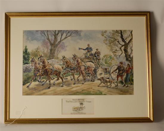 Appraisal: Harold Breol Exercising the Yellow Jacket Team Watercolor signed lower