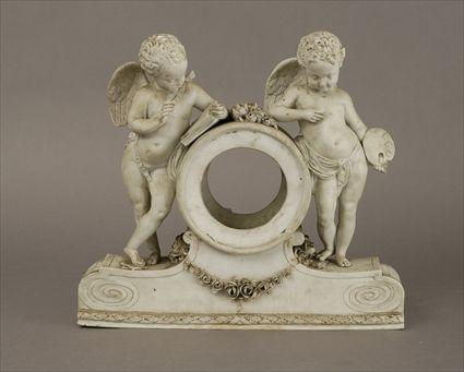 Appraisal: Louis XVI-Style Biscuit Porcelain Mantel Clock Case with Figures of