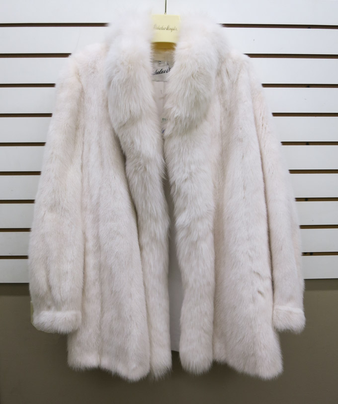 Appraisal: LADY'S MINK FUR COAT WITH FOX TRIM dyed white fur