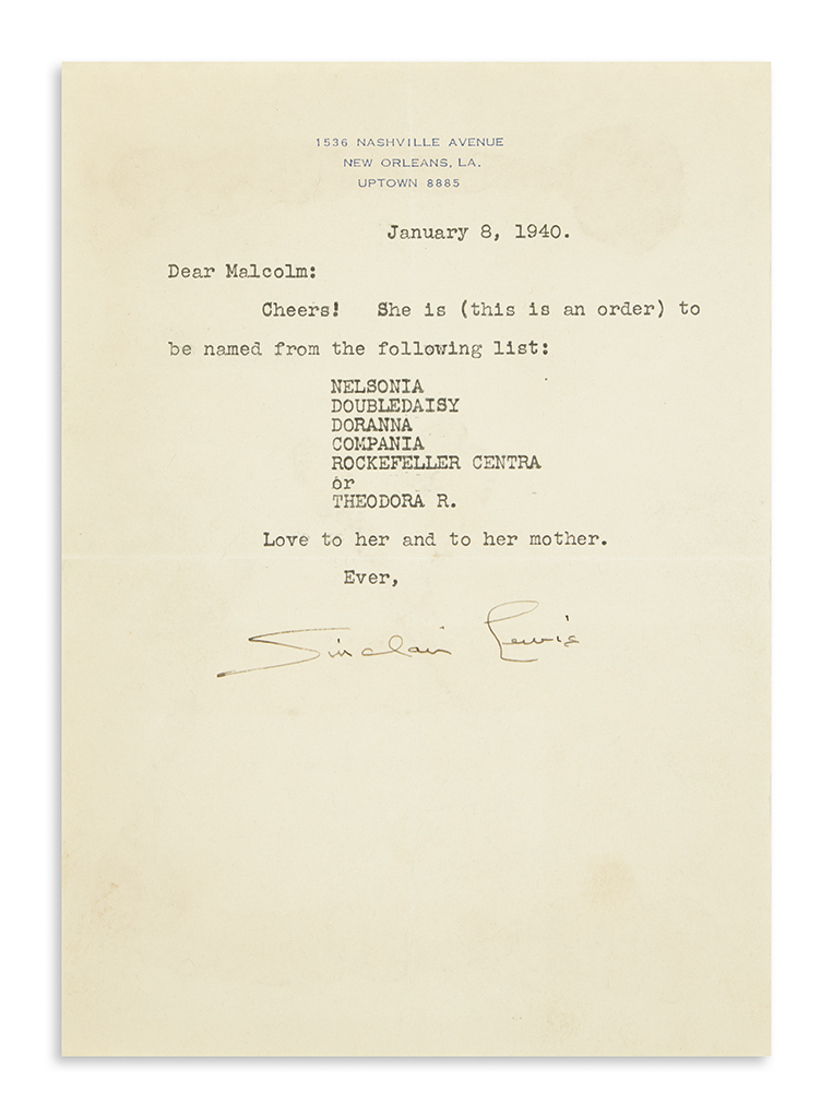 Appraisal: LEWIS SINCLAIR Two Typed Letters Signed The first to Dear