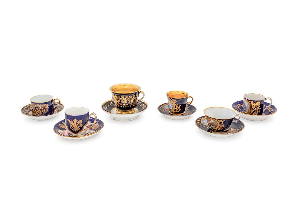 Appraisal: An Assembled Set of Six Sevres Style Painted and Parcel