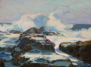 Appraisal: Franz A Bischoff Rocky coastal with crashing surf signed lower