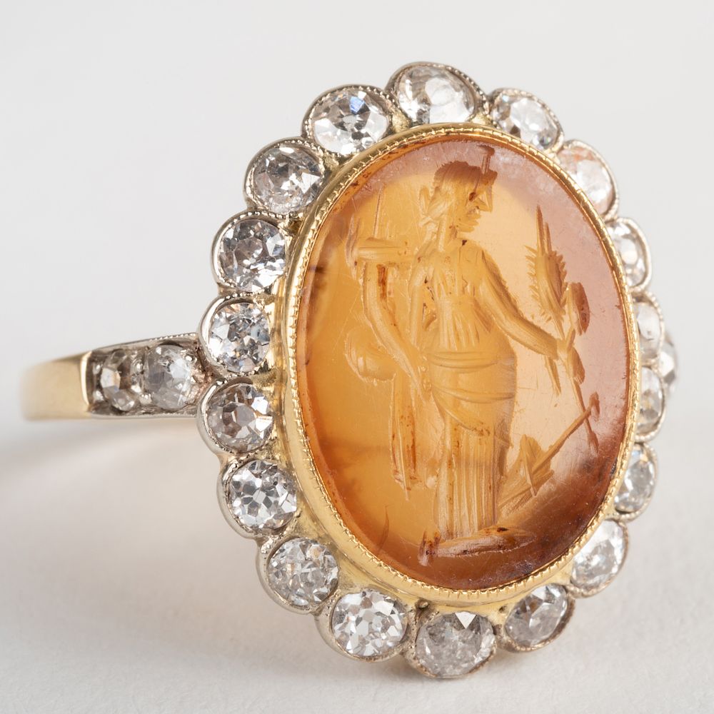 Appraisal: Carnelian Agate Intaglio of Fortuna Set in a Gold and