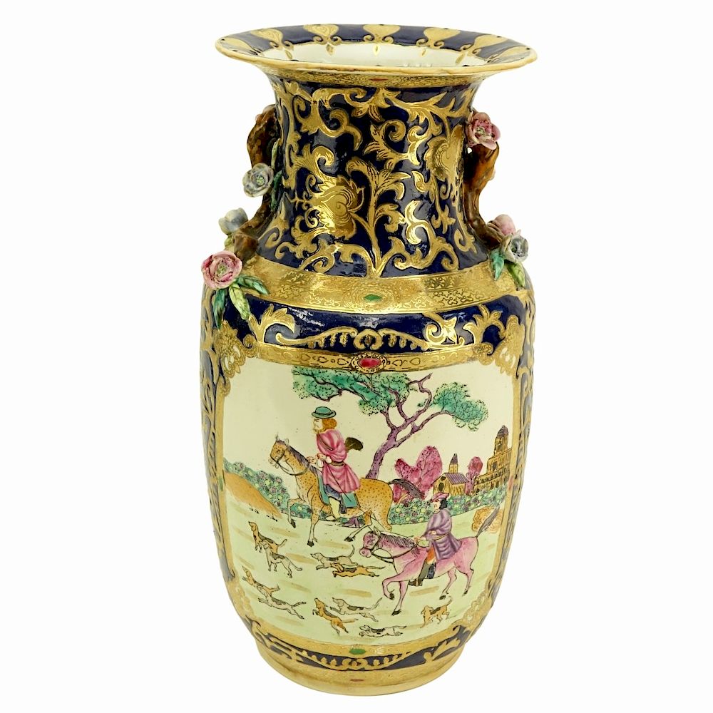 Appraisal: Large Chinese Export Style Cobalt and Gilt Vase Large Chinese