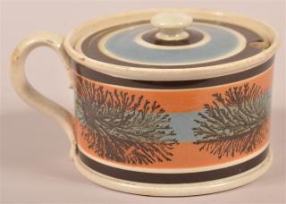 Appraisal: Seaweed Mocha Decorated Mustard Pot Seaweed Mocha Decorated China Covered