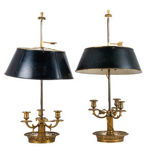 Appraisal: Two French Gilt Brass Bouillotte Lamps th Century electrified Height