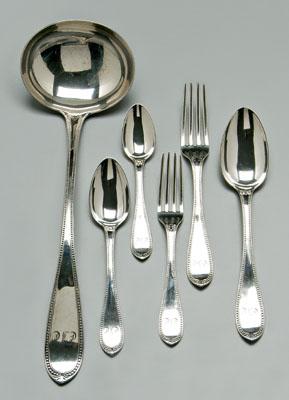 Appraisal: piece set Boston coin silver flatware with oval handles bead