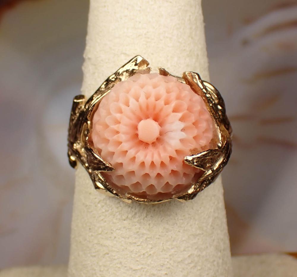 Appraisal: PINK CORAL AND FOURTEEN KARAT GOLD RING The yellow gold