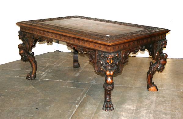 Appraisal: A Renaissance Revival carved walnut library table late th early