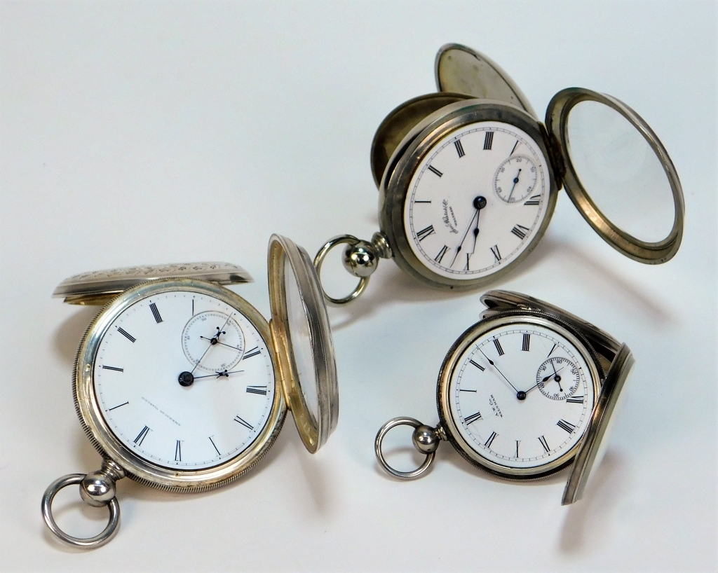 Appraisal: PC AMERICAN STERLING SILVER POCKET WATCHES MassachusettsLate th-Early th CenturyIncludes