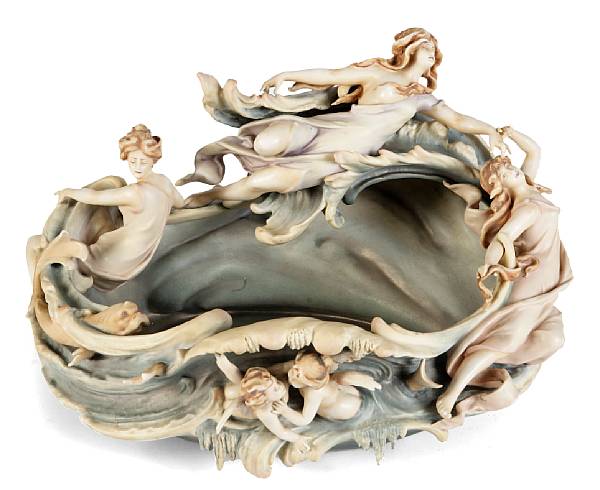 Appraisal: A Continental porcelain figural centerpiece bowl height in width in