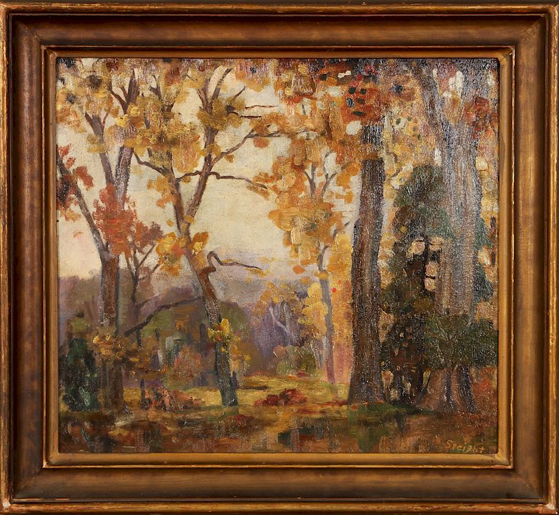 Appraisal: FRANCIS SPEIGHT FALL LANDSCAPE OIL ON WOOD PANEL Francis Speight