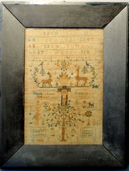 Appraisal: - Silk on linen sampler wrought by Eliza Linfield age