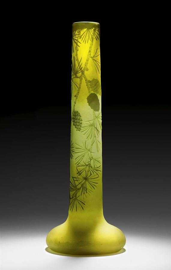 Appraisal: GALL MILE VASE circa White and yellow glass with green