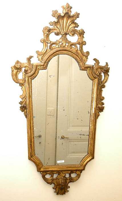 Appraisal: PAIR OF CARVED GILTWOOD MIRRORS Louis XV Italy circa With