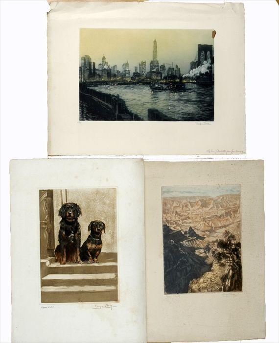 Appraisal: Georges Plasse French b New York Skyline Canyon and Dogs