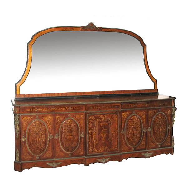 Appraisal: A large Louis XVI style bronze mounted marquetry buffet with