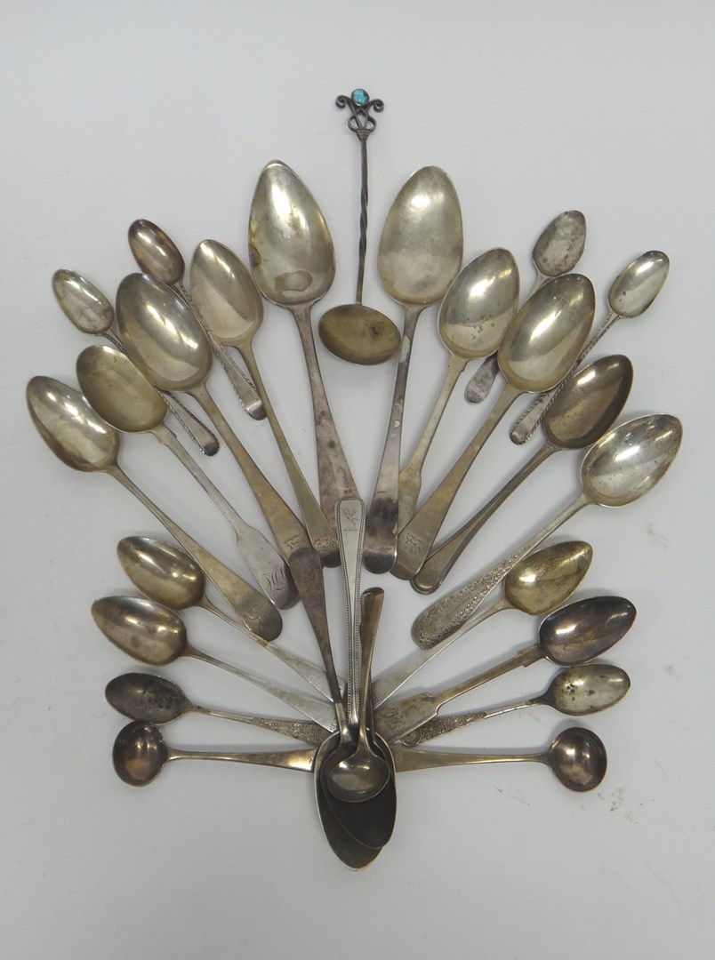 Appraisal: Three silver bottom marked feather edged Old English pattern teaspoons