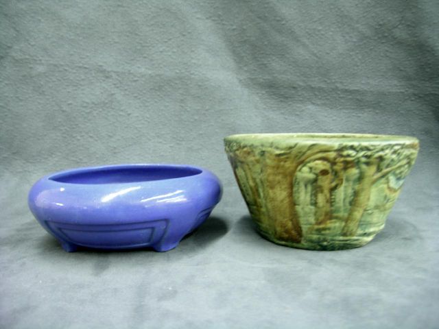 Appraisal: Two pottery bowls including Weller Woodland bowl cracked and blue