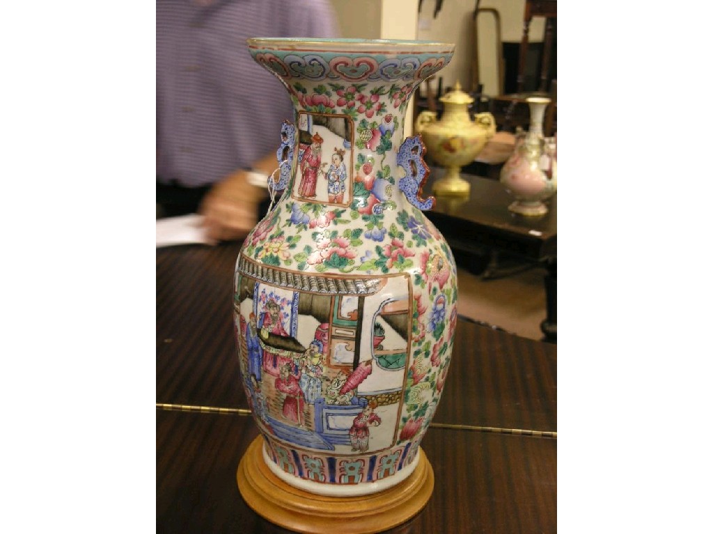 Appraisal: A Canton porcelain vase two handled baluster shape and painted