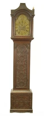 Appraisal: An day carved oak longcase clock inch brass dial signed