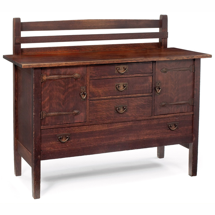 Appraisal: Gustav Stickley sideboard plate rail at back over a series