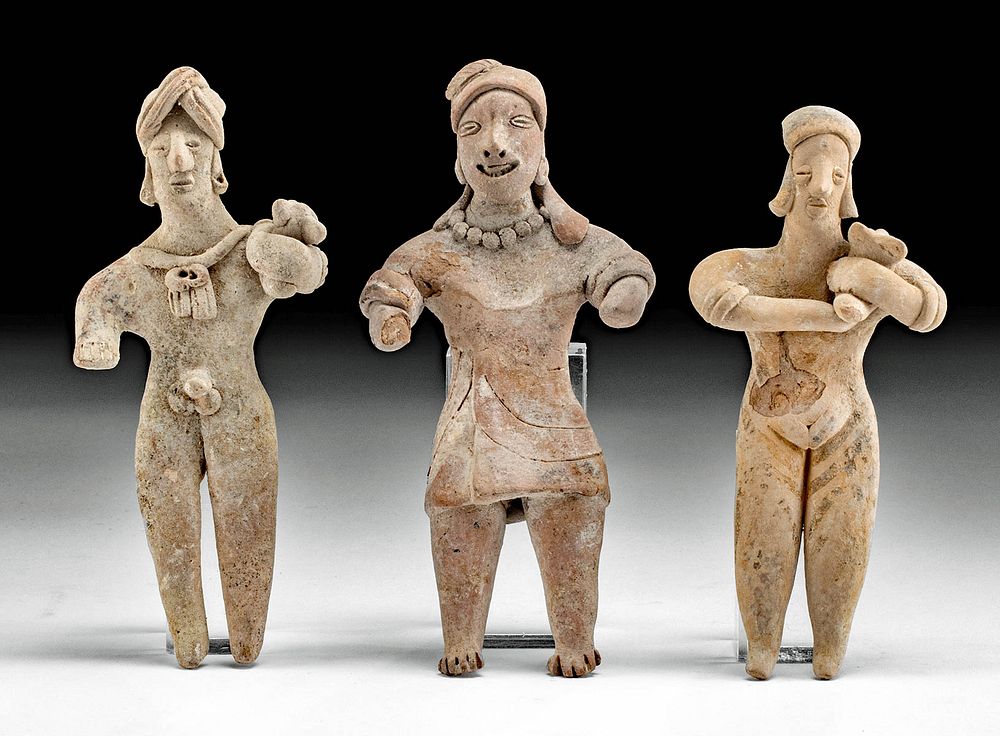 Appraisal: Colima Pottery Standing Figures w Puppies Pre-Columbian West Mexico Colima