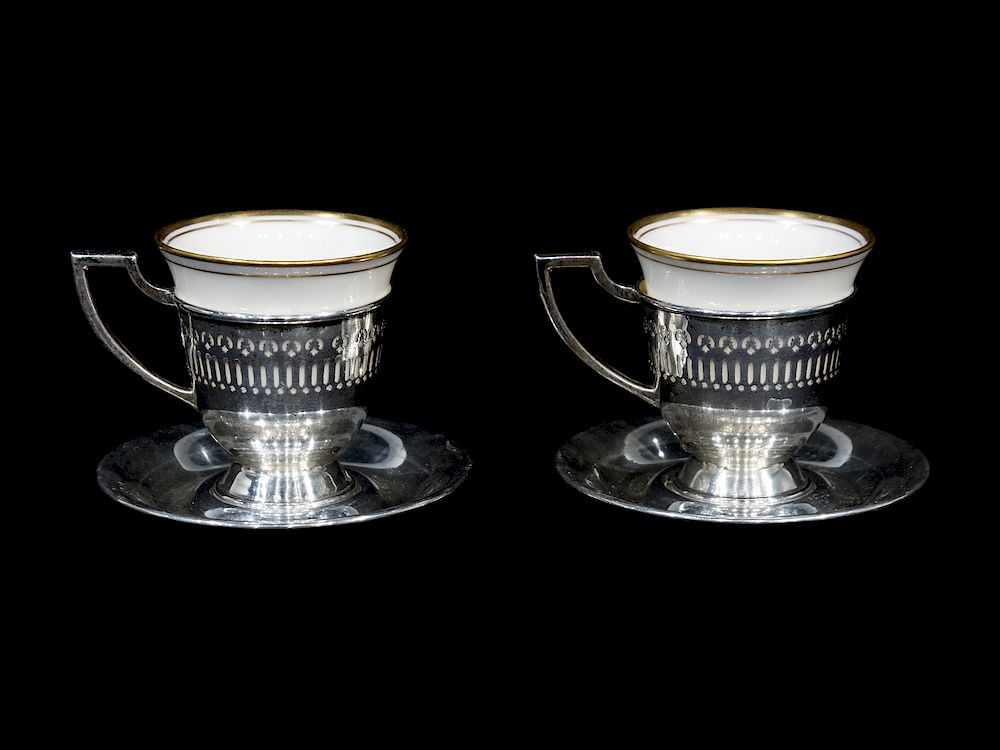 Appraisal: A Set of Twelve American Silver Demitasse Cup Frames and