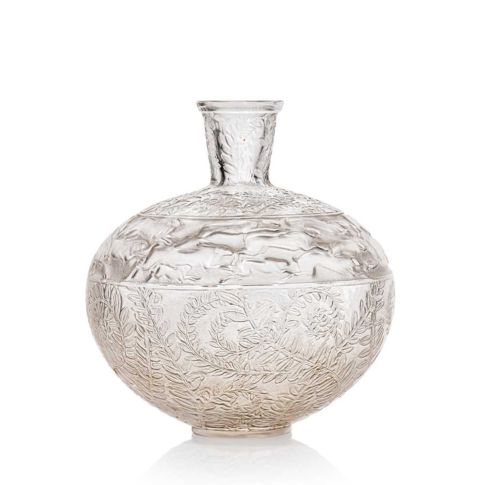 Appraisal: REN LALIQUE FRENCH - LI VRES VASE NO designed clear