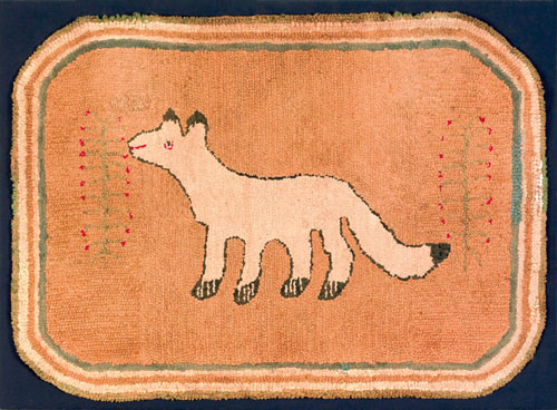 Appraisal: Hooked rug ca depicting a fox eating berries x