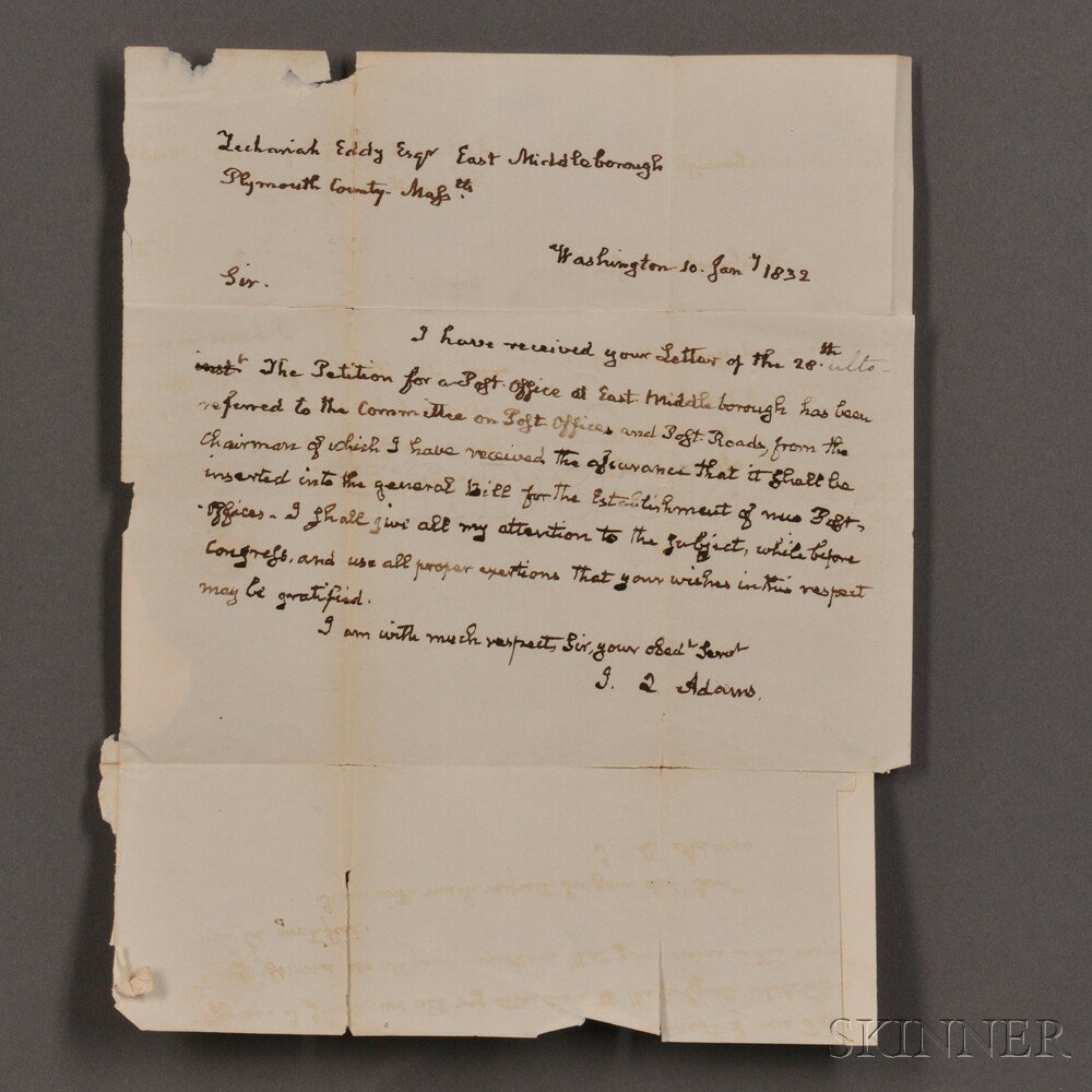 Appraisal: Adams John Quincy - Autograph Letter Signed January Single page