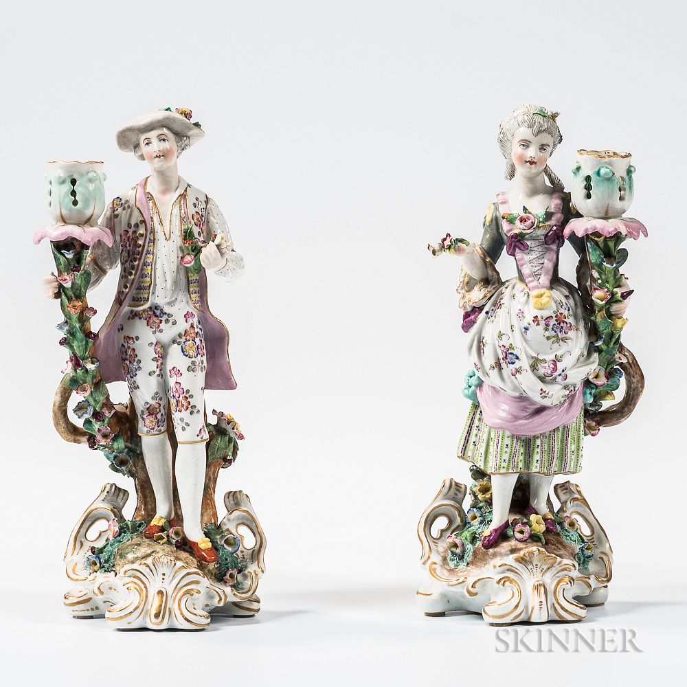 Appraisal: Pair of Meissen-style Porcelain Figural Candlesticks Pair of Meissen-style Porcelain