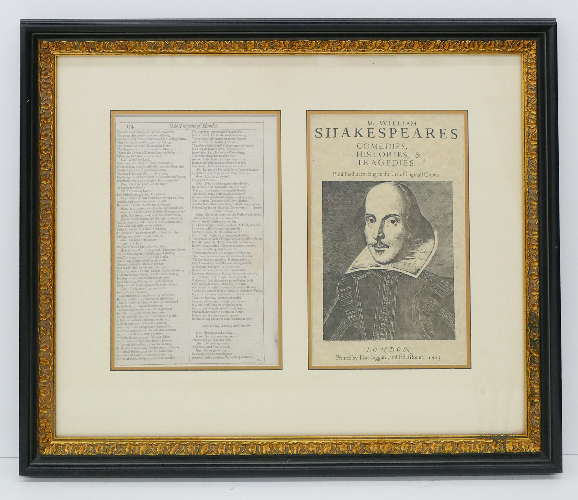 Appraisal: William Shakespeare 'Hamlet' Leaf from First Folio Edition Page from