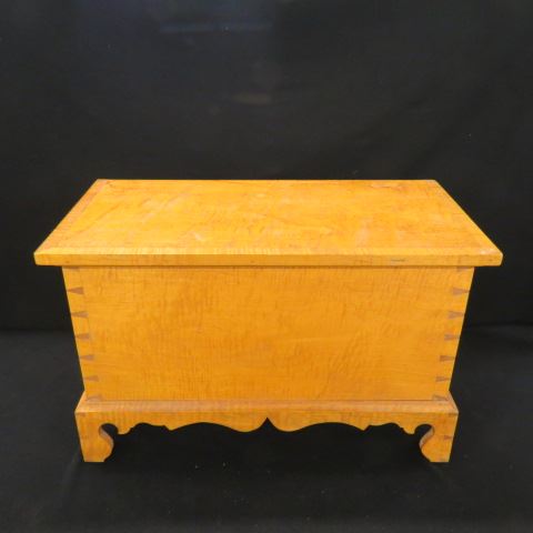 Appraisal: Tiger Maple Diminutive Blanket Chest Chippendale style signed by a