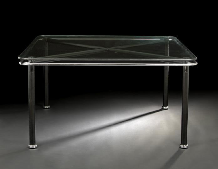 Appraisal: International-Style Steel Ebonized Metal and Glass-Top Dining Table third quarter