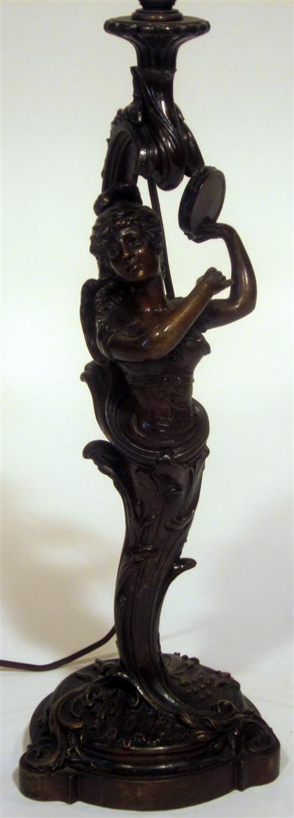 Appraisal: Art nouveau style bronze lampHeavily cast as a young maiden