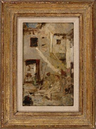 Appraisal: ALEXANDRE FALGUIERE - CHILD SEATED IN A COURTYARD Oil on